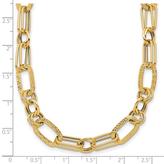 Leslie's 14K Polished and Textured Fancy Greek Key Link Necklace