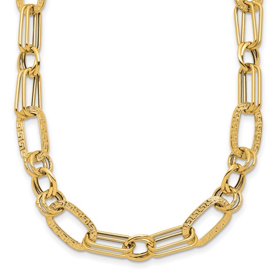 Leslie's 14K Polished and Textured Fancy Greek Key Link Necklace