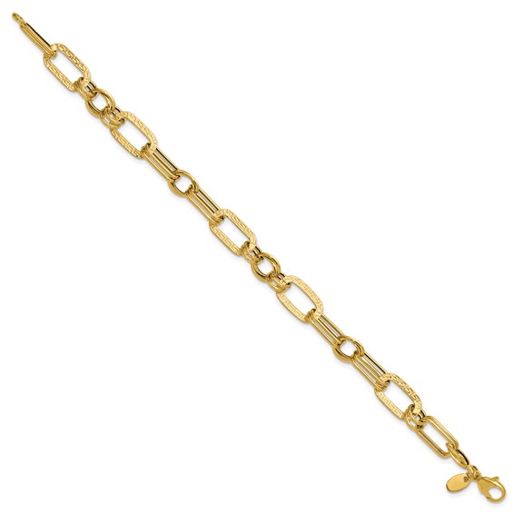 Leslie's 14K Polished and Textured Fancy Greek Key Link Bracelet