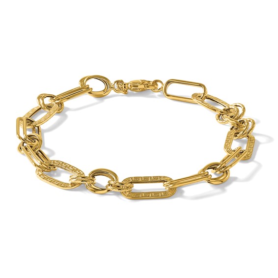Leslie's 14K Polished and Textured Fancy Greek Key Link Bracelet
