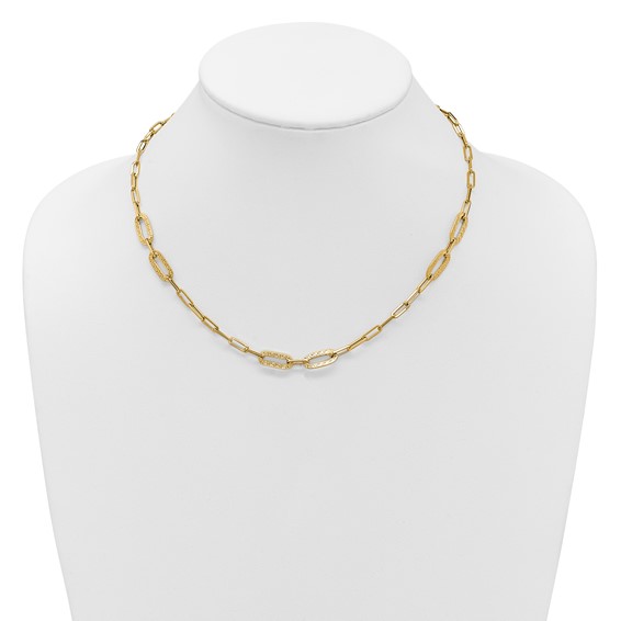 Leslie's 14K Polished Textured Greek Key Paperclip Link Necklace