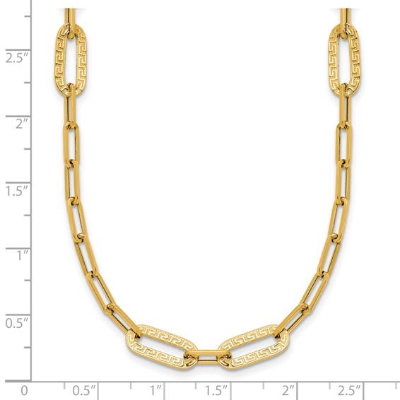 Leslie's 14K Polished Textured Greek Key Paperclip Link Necklace