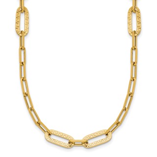 Leslie's 14K Polished Textured Greek Key Paperclip Link Necklace