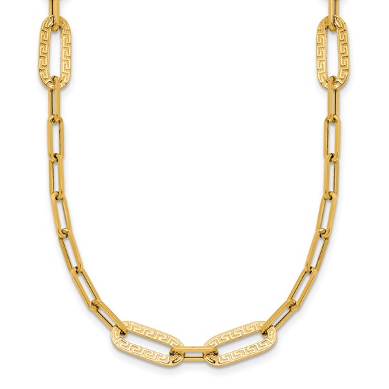 Leslie's 14K Polished Textured Greek Key Paperclip Link Necklace