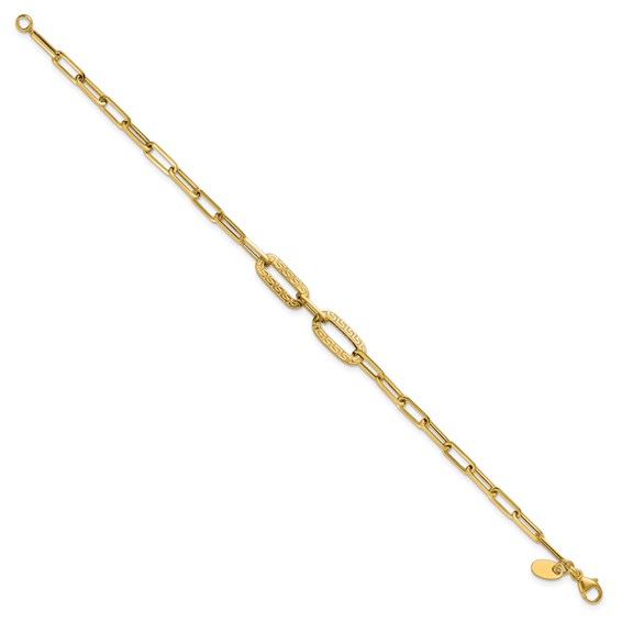 Leslie's 14K Polished Textured Greek Key Paperclip Link Bracelet