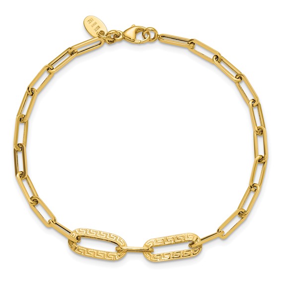 Leslie's 14K Polished Textured Greek Key Paperclip Link Bracelet