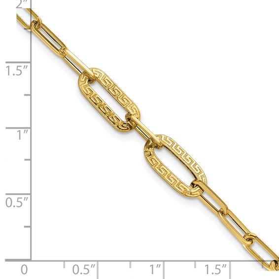 Leslie's 14K Polished Textured Greek Key Paperclip Link Bracelet