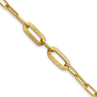 Leslie's 14K Polished Textured Greek Key Paperclip Link Bracelet