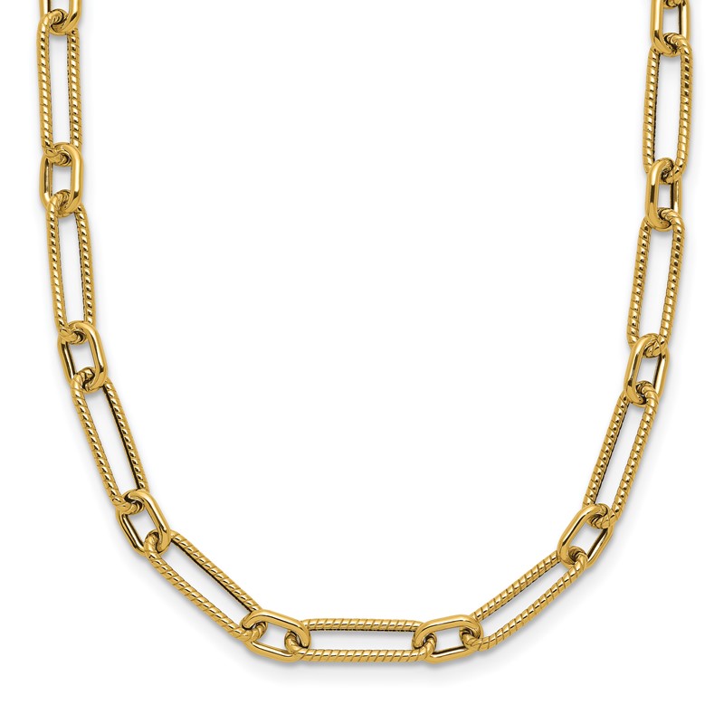 14K Polished and Textured 4.2mm Fancy Link Necklace