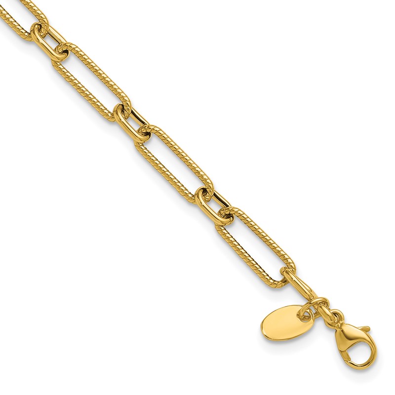 14K Polished and Textured 4.2mm Fancy Link Bracelet