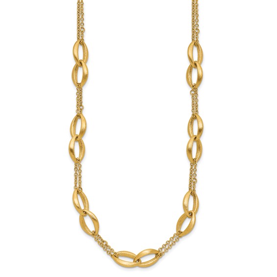 Leslie's 14K Polished and Brushed 2-Strand Navette Link Necklace