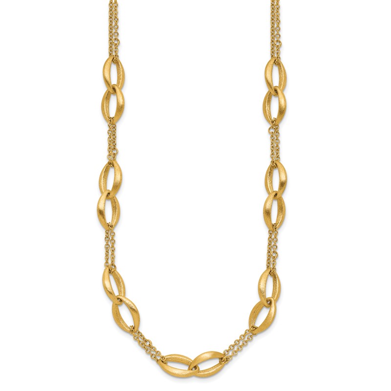 14K Polished and Brushed 2-Strand Navette Link Necklace