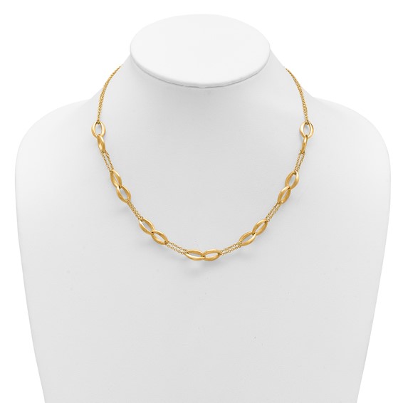 Leslie's 14K Polished and Brushed 2-Strand Navette Link Necklace