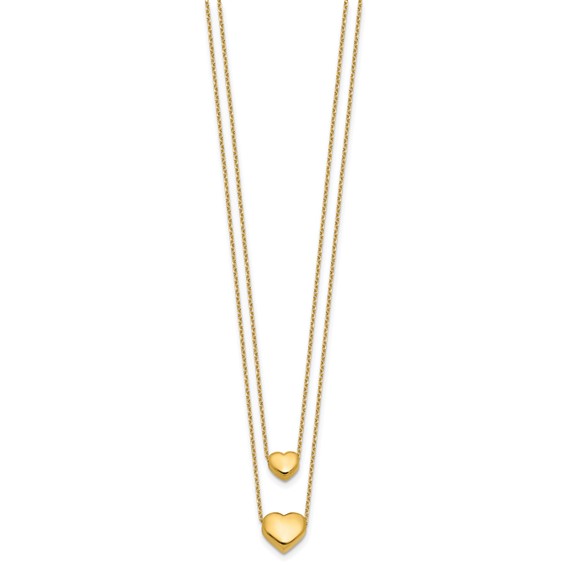 Leslie's 14K Polished Two-Strand Hearts with 1 Inch Ext. Necklace