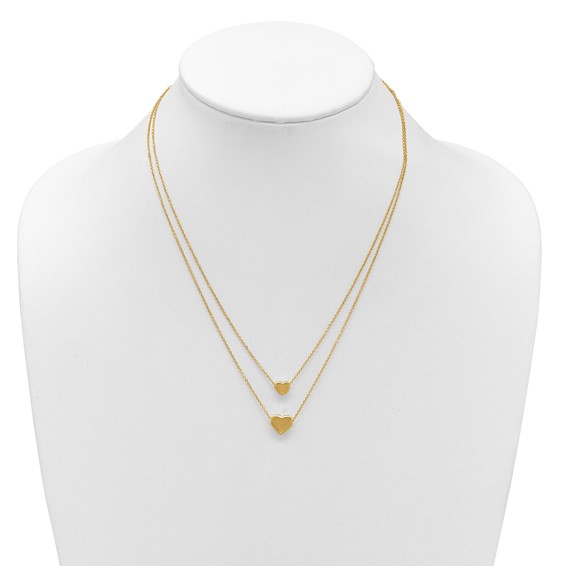 Leslie's 14K Polished Two-Strand Hearts with 1 Inch Ext. Necklace