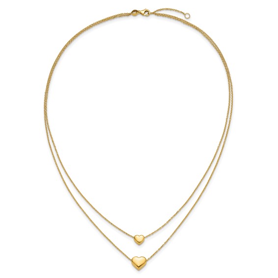 Leslie's 14K Polished Two-Strand Hearts with 1 Inch Ext. Necklace