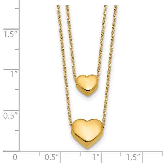 Leslie's 14K Polished Two-Strand Hearts with 1 Inch Ext. Necklace