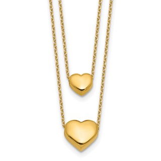 Leslie's 14K Polished Two-Strand Hearts with 1 Inch Ext. Necklace