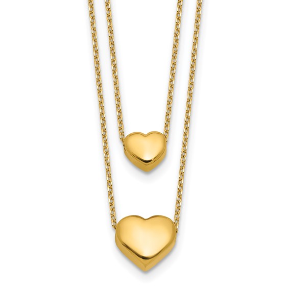 Leslie's 14K Polished Two-Strand Hearts with 1 Inch Ext. Necklace