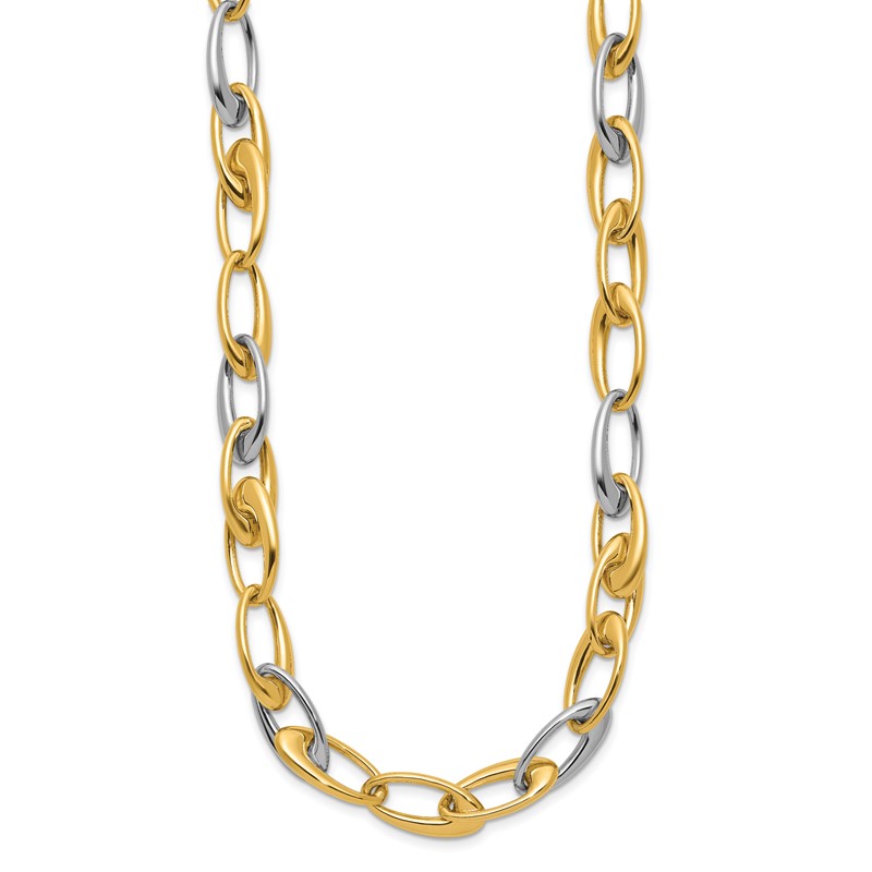 14K Two-tone Polished Tapered Oval Link Necklace