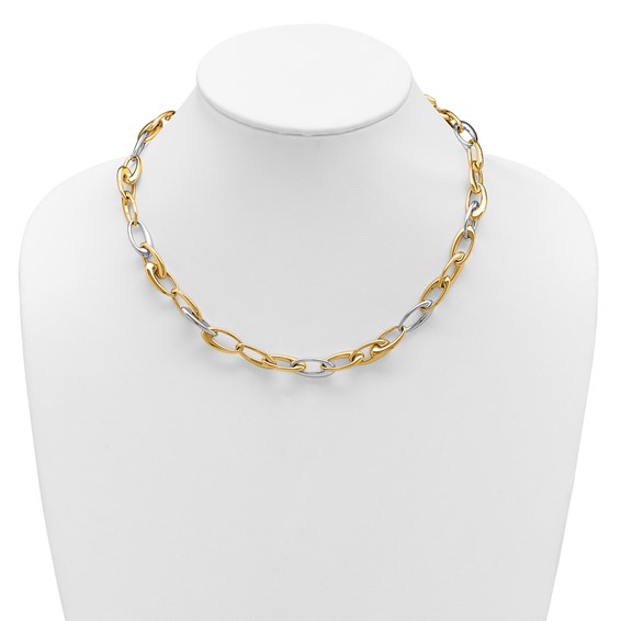 Leslie's 14K Two-tone Polished Tapered Oval Link Necklace