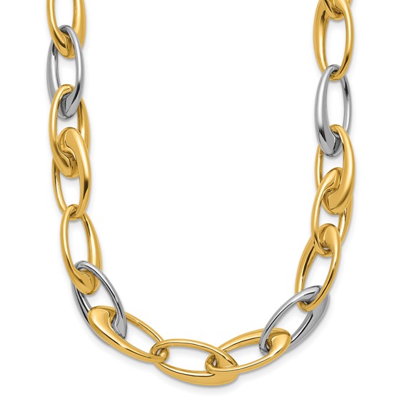 Leslie's 14K Two-tone Polished Tapered Oval Link Necklace