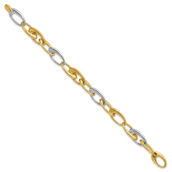 Leslie's 14K Two-tone Polished Tapered Oval Link Bracelet