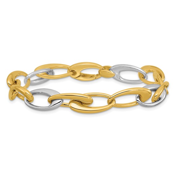 Leslie's 14K Two-tone Polished Tapered Oval Link Bracelet