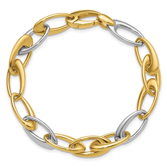 Leslie's 14K Two-tone Polished Tapered Oval Link Bracelet