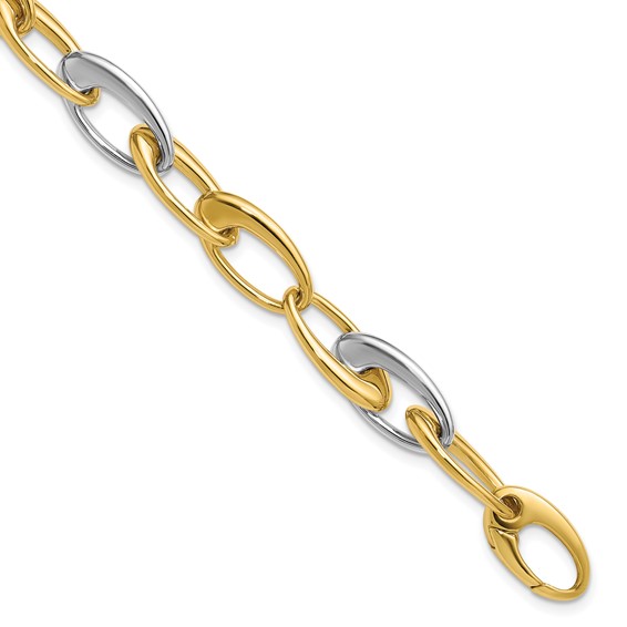 Leslie's 14K Two-tone Polished Tapered Oval Link Bracelet