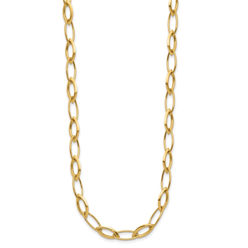 14K Polished Fancy Oval and Navette Link Necklace