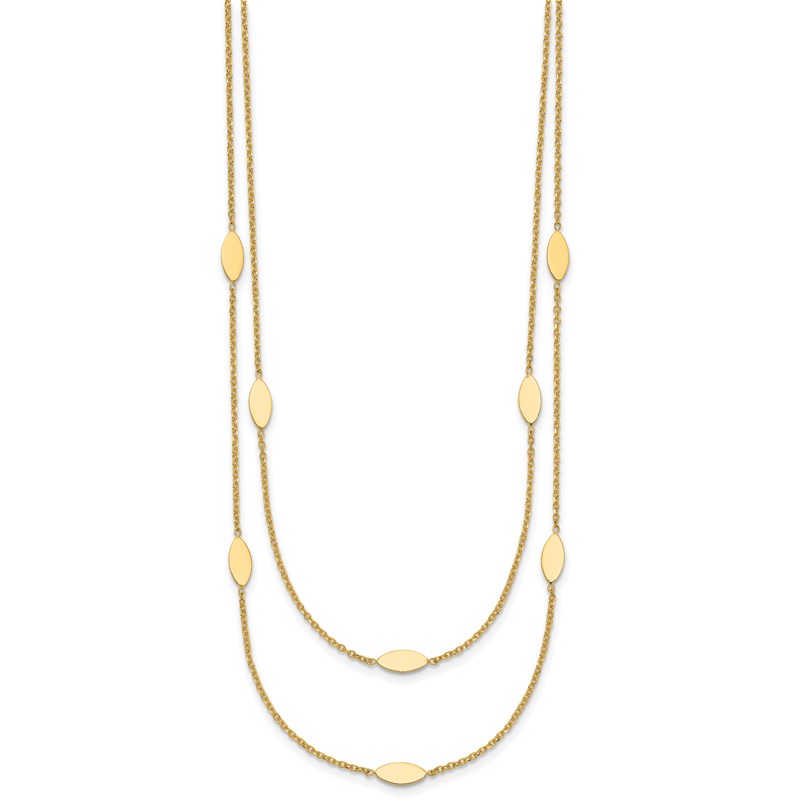 14K Polished Fancy 2-Strand Navette w/ 2in Ext. Necklace