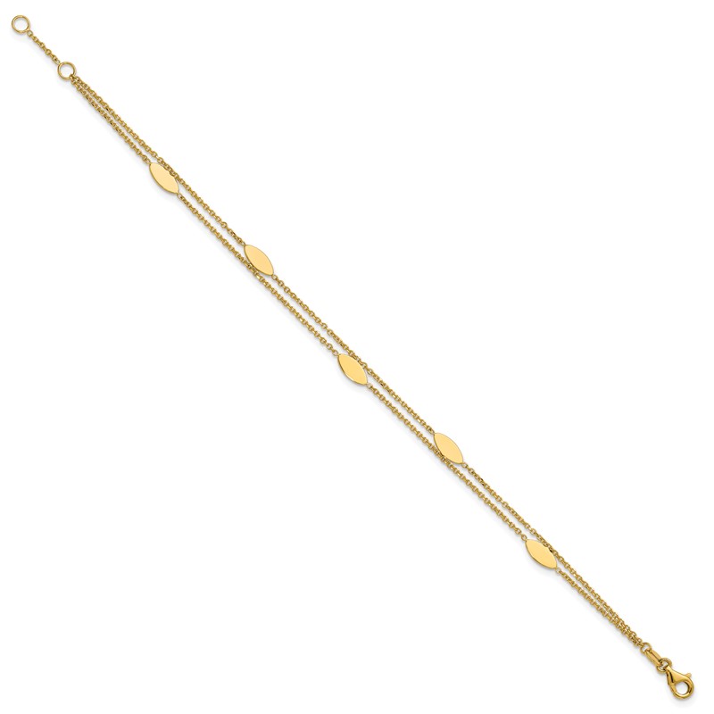 14K Polished Fancy 2-Strand Navette w/ .5in Ext. Bracelet