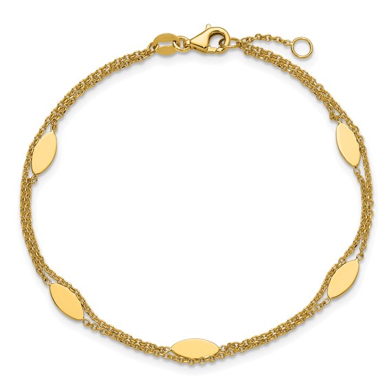Leslie's 14K Polished Fancy 2-Strand Navette w/ .5in Ext. Bracelet