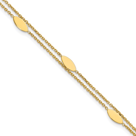 Leslie's 14K Polished Fancy 2-Strand Navette w/ .5in Ext. Bracelet
