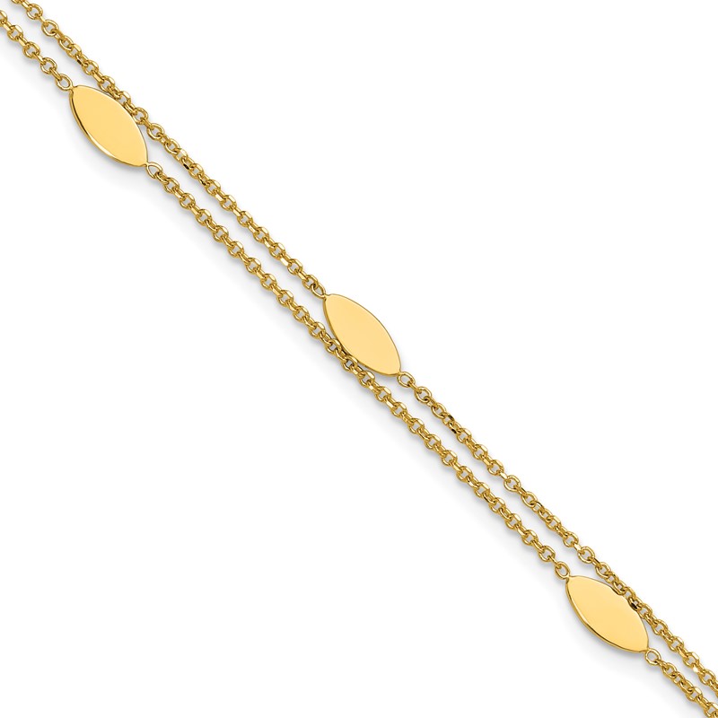 14K Polished Fancy 2-Strand Navette w/ .5in Ext. Bracelet