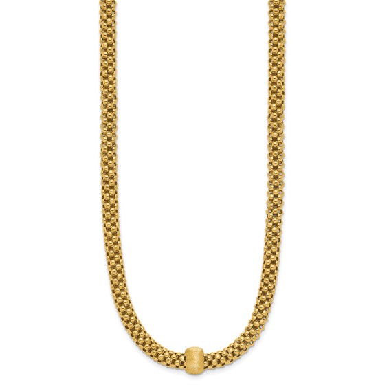 Leslie's 14K Polished and Brushed Bead Popcorn Mesh Necklace
