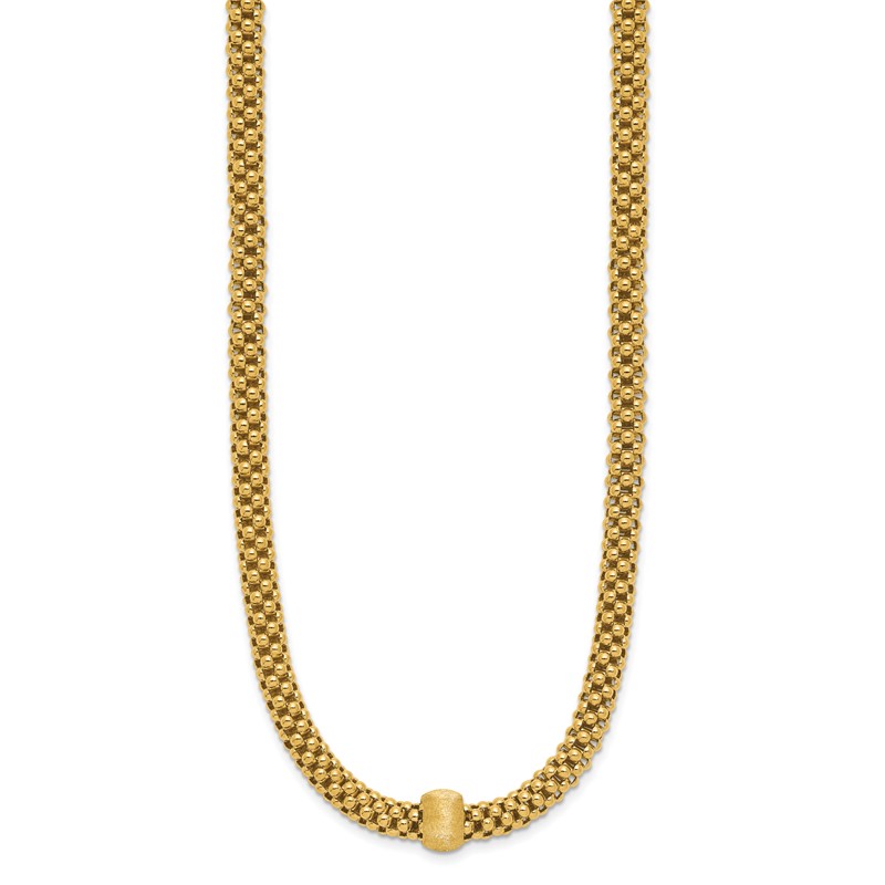 14K Polished and Brushed Bead Popcorn Mesh Necklace