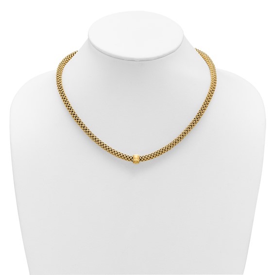 Leslie's 14K Polished and Brushed Bead Popcorn Mesh Necklace