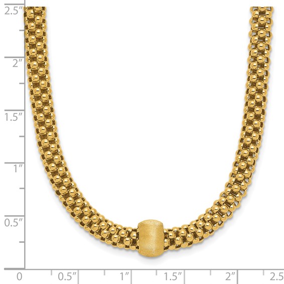 Leslie's 14K Polished and Brushed Bead Popcorn Mesh Necklace