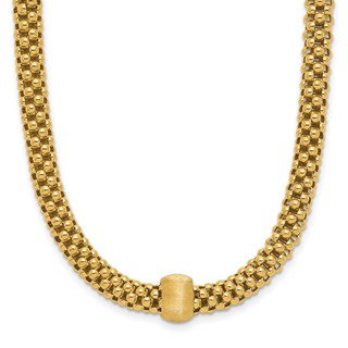 Leslie's 14K Polished and Brushed Bead Popcorn Mesh Necklace
