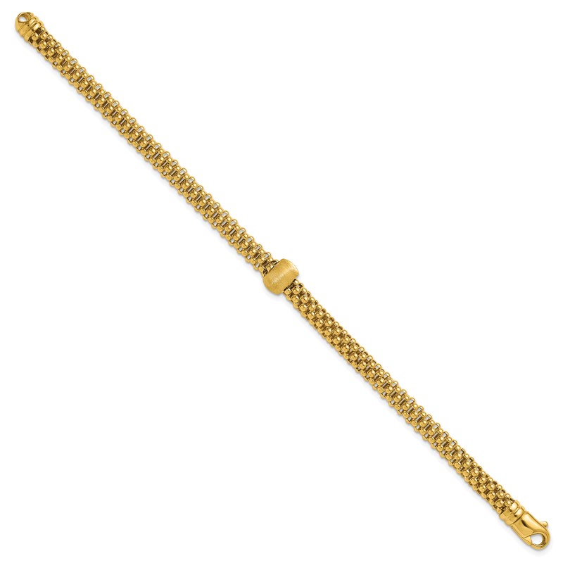 14K Polished and Brushed Bead Popcorn Mesh Bracelet
