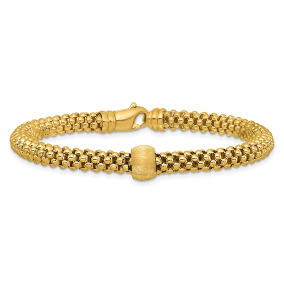 Leslie's 14K Polished and Brushed Bead Popcorn Mesh Bracelet