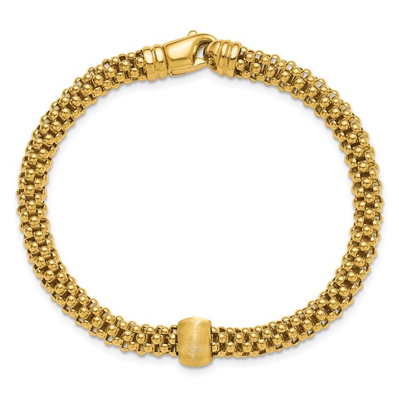 Leslie's 14K Polished and Brushed Bead Popcorn Mesh Bracelet