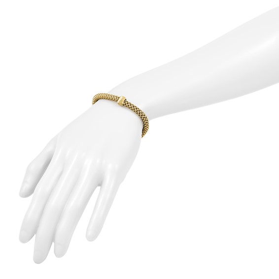 Leslie's 14K Polished and Brushed Bead Popcorn Mesh Bracelet