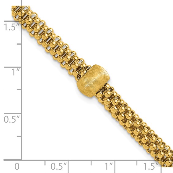 Leslie's 14K Polished and Brushed Bead Popcorn Mesh Bracelet