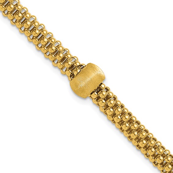 Leslie's 14K Polished and Brushed Bead Popcorn Mesh Bracelet