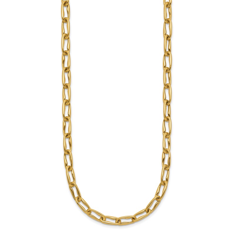 14K Polished Fancy Wavy Elongated Oval Link Necklace
