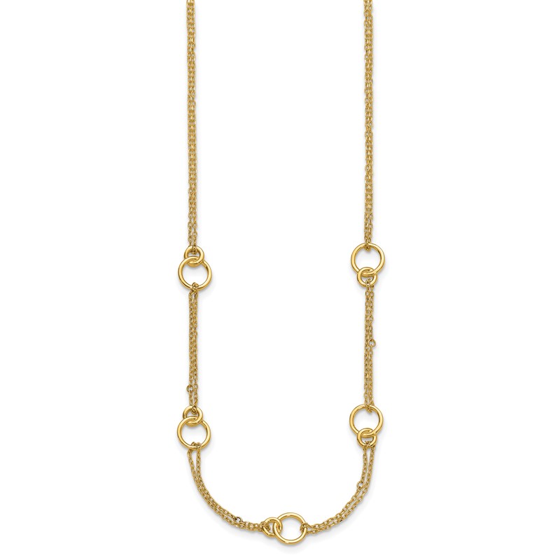 14K Polished 2-Strand Double Circle w/ 2in Ext. Necklace