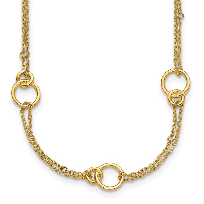 14K Polished 2-Strand Double Circle w/ 2in Ext. Necklace